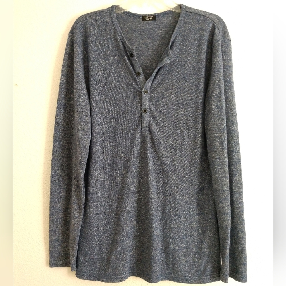 Men's Henley Shirt Blue Long Sleeve Small Chest 36"